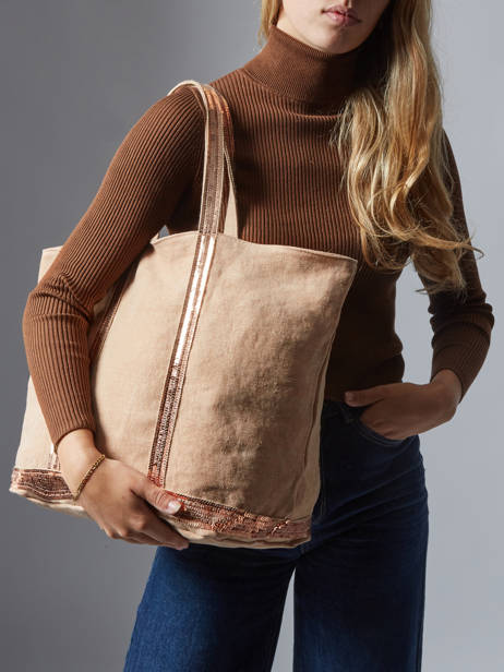 Large Le Cabas Tote Bag Linnen Sequins Vanessa bruno Beige cabas lin 31V40315 other view 1