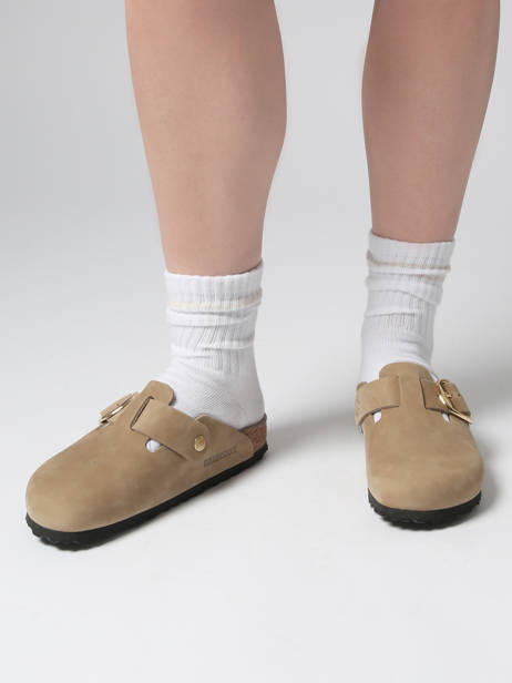 Slippers Boston Big Buckle In Leather Birkenstock Beige women 1030425 other view 1