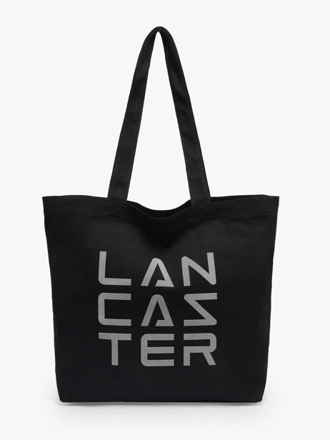 Shoulder Bag Tote Bag 3 Lines Cotton Lancaster Black tote bag 3 lines 6